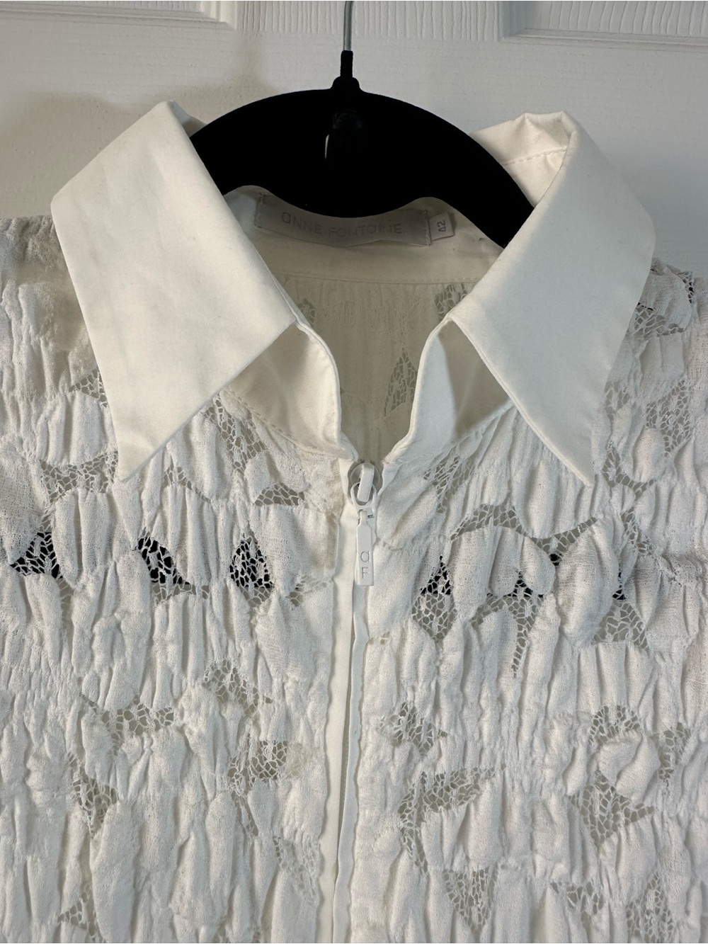 Anne Fontaine Roman White Lace Zip Front Blouse | Size 42 - Picture 5 of 15